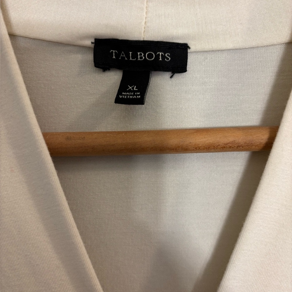 Talbots ivory drapey v-neck long sleeve blouse - Picture 3 of 4
